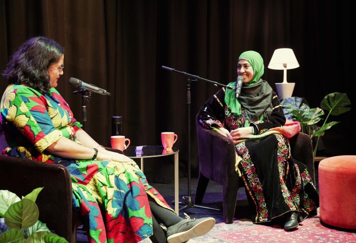 Host Maria Birch-Morunga with artist Aseel Tayah for Creative Conversations with Colour Box Studio - Photo courtesy of Colour Box Studio 2025